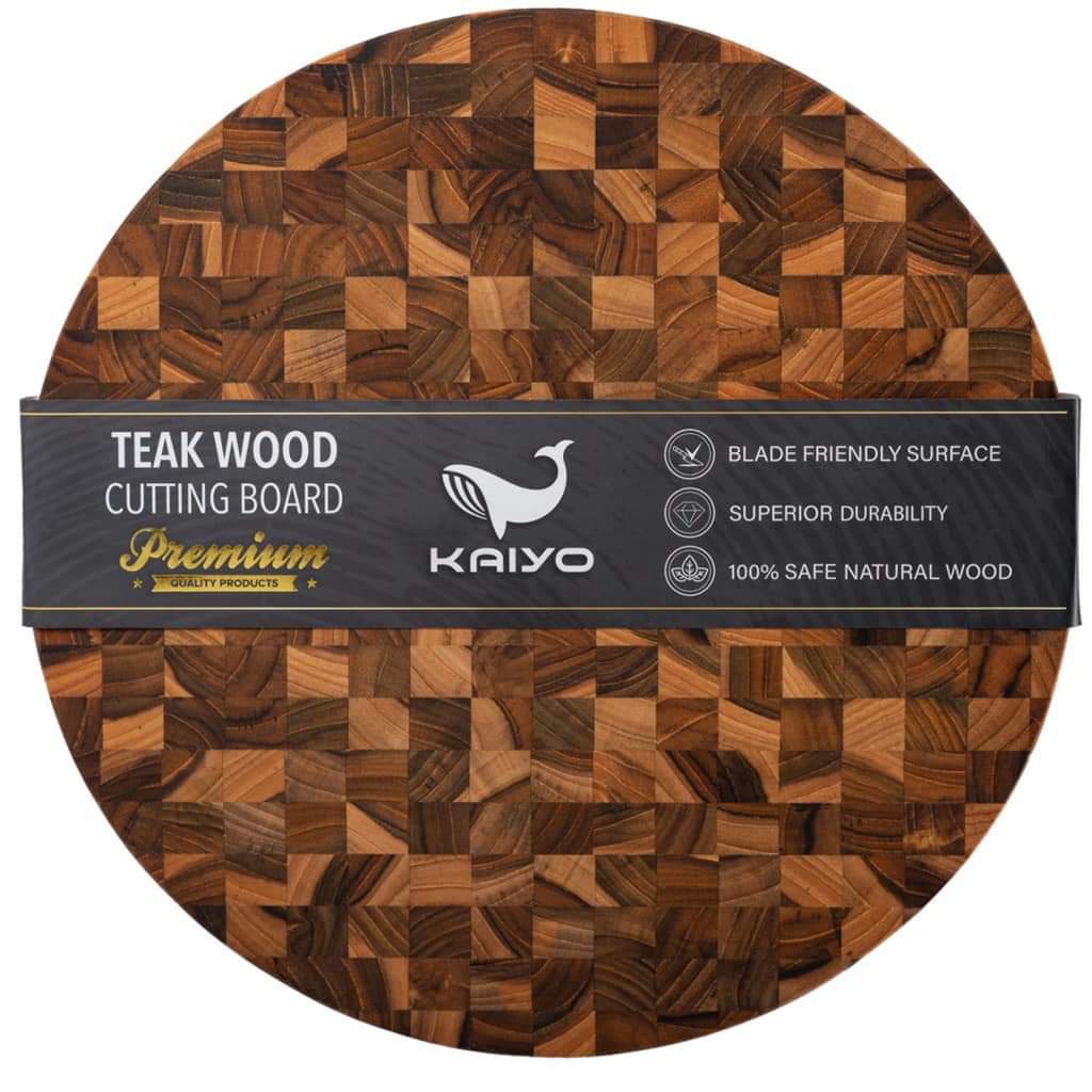 Thớt thái gỗ Teak đầu cây Kaiyo hình tròn 30 x 2,5cm